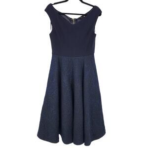 Ted Baker Getris Full Skirt Navy Bardot Textured Dress Size 3/US Medium